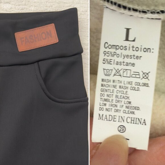 Fleece Lined Leggings Size Large Black High Rise Pockets Winter Warm Athleisure - Picture 6 of 8